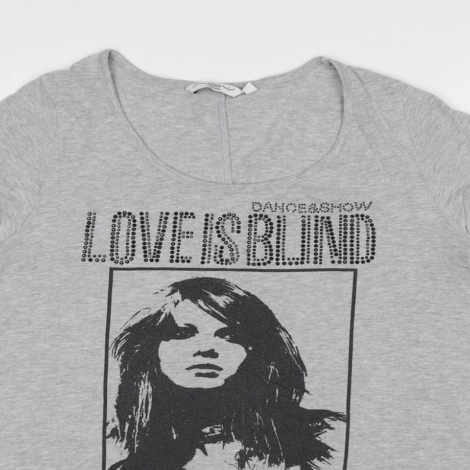 New Look Womens Grey Cotton Blend T-Shirt Size 14 - Love Is Blind - Image 3 of 4