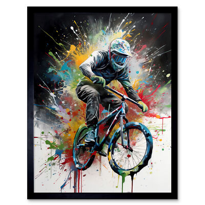 Mountainbiken Extremsport Farbe Splat Portrait gerahmtes Wandbild Bild 12x16