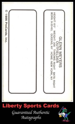 1986 ProCards Glenn Meyers #GlME Authentic Autographed Card Quad