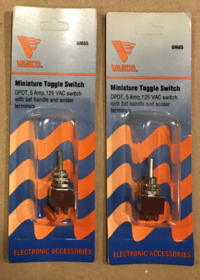 Lot of 2!! Vanco Miniature DPDT Toggle Switch - 6A 125V - BAT Handle Solder Term
