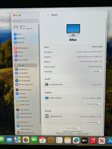 Apple iMac 21.5" Desktop - 3.1GHz Core i7 - 16GB - 1TB SSD - macOS 14 Sonoma - Picture 5 of 20
