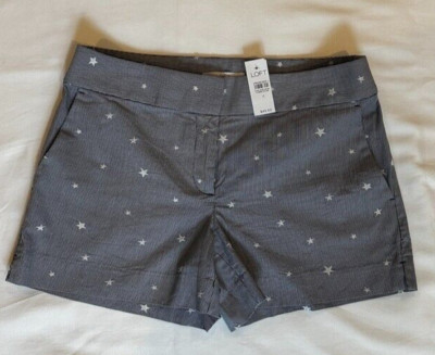 New LOFT Blue White Stripe Shorts White Embroidered Stars Size 4 NWT