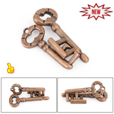 Vintage Alloy Cast Puzzle Box Metal Lock Toys IQ Mind Brain Teaser Game KeyLock-