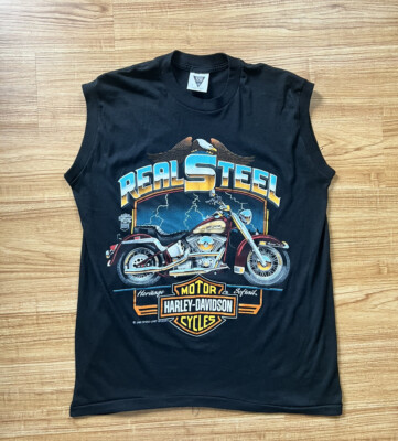 Harley Davidson ヴィンテージ　80s REAL STEEL Vintage 80s Real Steel Harley Davidson Shop T-Shirt M Black