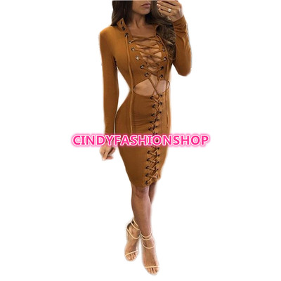 USA Women Sexy Bandage Slim Sexy Club Party Long Sleeve Lace UP Body con  Dress | eBay