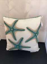 Coastal Collections Starfish Throw Pillow 16x16 Teal Beaded Coastal Beach