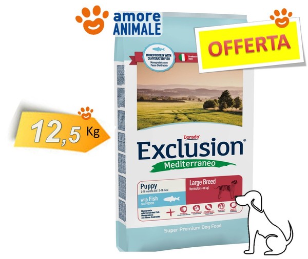Exclusion Dog Mediterraneo Puppy & Junior Large Breed Mit Fisch 12,5 Kg - Hunde-image