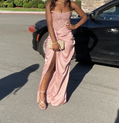 Clara Sequin Satin Gown - Pink