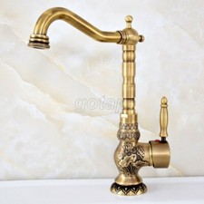 Classic Antique Brass Art Carving Swivel Kitchen Bathroom Basin Sink Faucet Tap