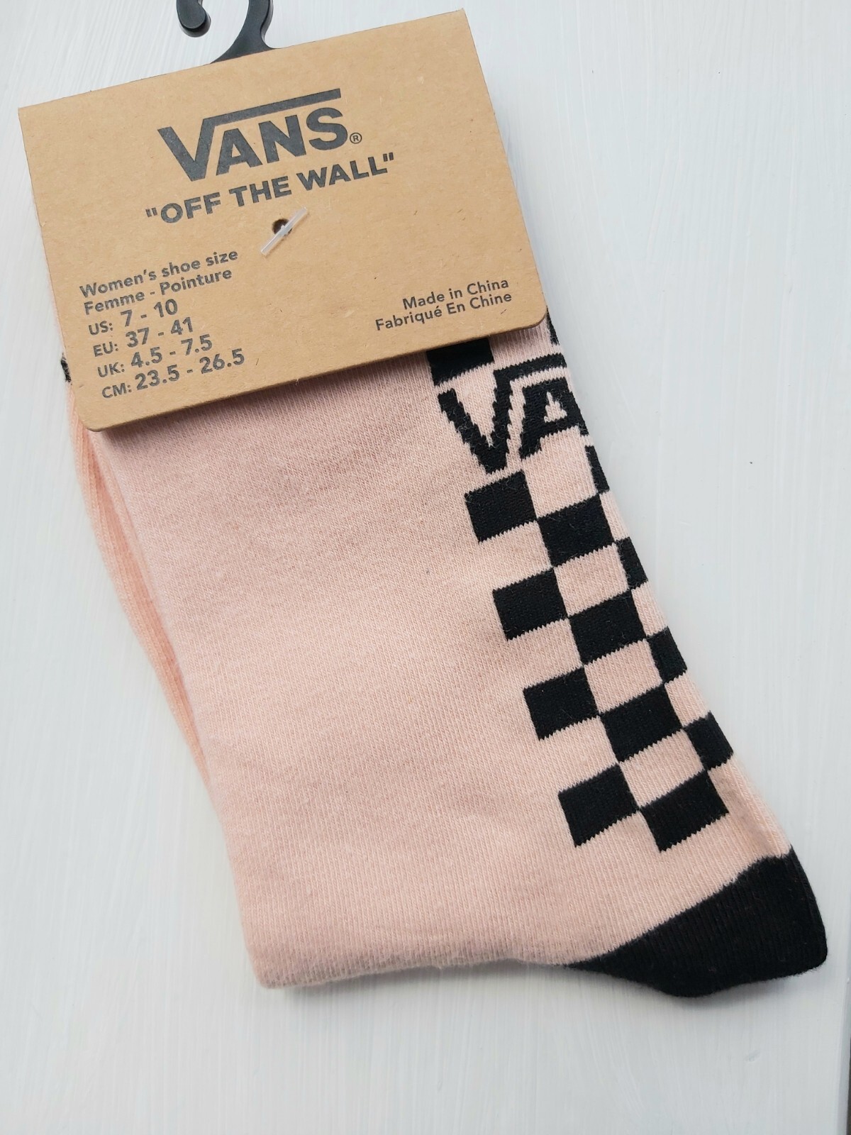 VANS Womens Ankle Socks Light Salmon Black Check UK 4-7.5 Eu 37-41 OFF THE WALL