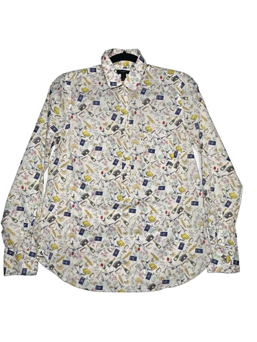 J Crew Paris France All Over Print Cotton Button Up Shirt Vacation ...