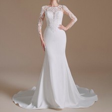 Sexey Mermaid Wedding Dress Scoop Neck Long Sleeves Appliques Beaded Bride Gowns