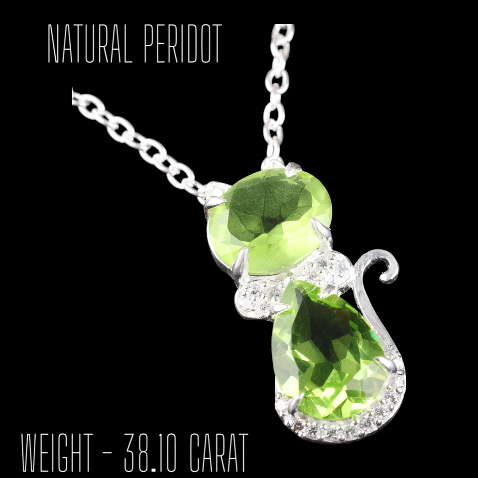 Colgante de piedras preciosas de circonita cúbica PERIDOTO natural de 1,16" pulgadas, plata de ley 925 Foto 4 de 4