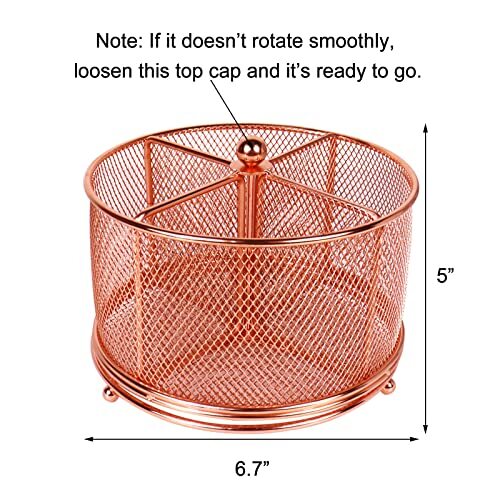 Pen Holder for Desk, Mesh Rotating Desk Pencil Marker Organizer, Rose Gold - Bild 6 von 6