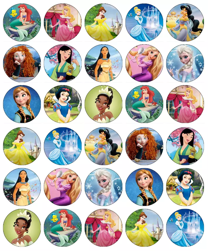30x Disney Princess Cupcake Toppers Edible Wafer Paper Fairy Cake