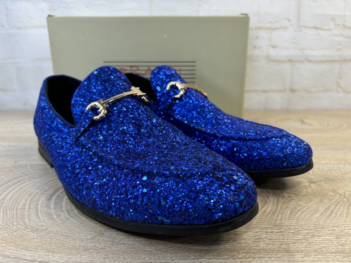 Bravo! Men Dress Shoe PROM-2 Slip On Loafers Metallic Glitter BLUE Mens Sz  11 M