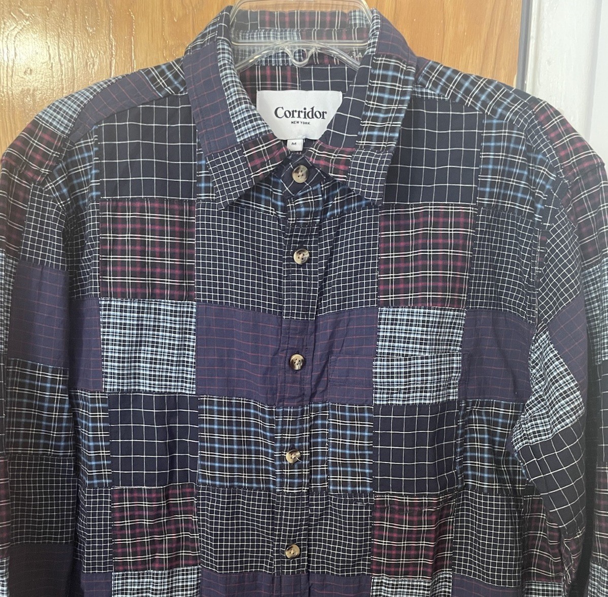 $265 Corridor NYC Patchwork Plaid Button Shirt Na… - image 4