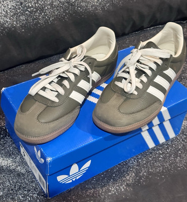 adidas Samba OG Leather Sneakers Medium Raw Khaki Gum JR0890 Originals Low Top 
