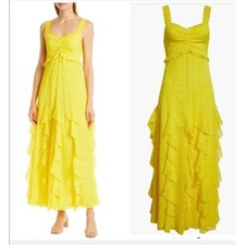 Alice + Olivia Rue Godet Empire Sunbeam Yellow Ruffled Chiffon Maxi Dress  6