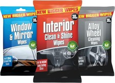 Car Cleaning Wipes Set 3x30 90 Wipes Interior Glass Alloy Dashboard Cleaner