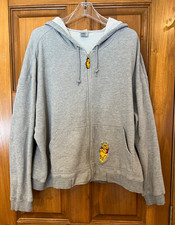 Vintage Disney Catalog Pooh Tigger Piglet Eyore Gray Applique Hoodie EUC XXL