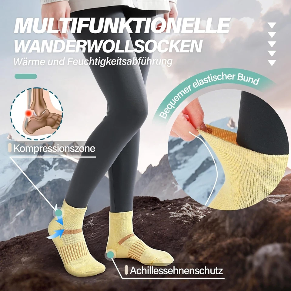 MOSEY KOSY Merino Wandersocken 6 Paar Kurz Atmungsaktiv für Herren Damen - Bild 3 von 4