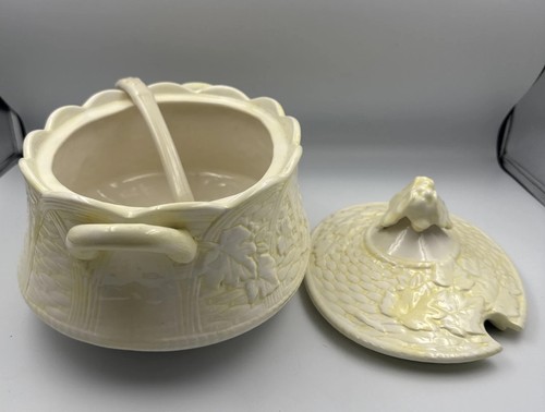 Vintage Suppenterrine Deckel & Schöpfkelle geprägte Blätter Herbst Wohndeko selten - Bild 7 von 24