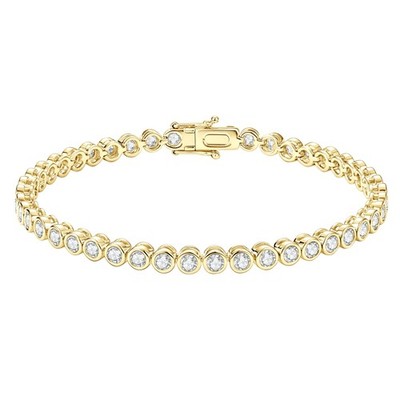 Tennis Bracelet 14K Gold Plated Round Cut Bezel Set Imitation Diamond Bracelet