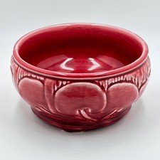 Vintage Weller Pottery Red Planter Bowl 6” Lg. Leaf Pattern Lilypad / Mushroom