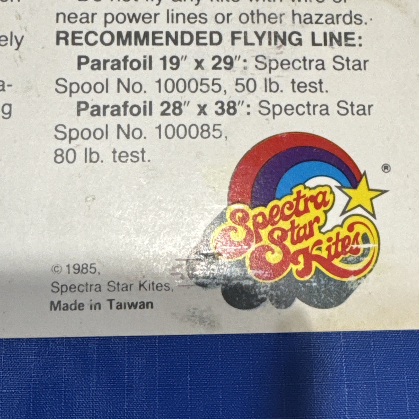 NOS Rare Vintage 1985 PARAFOIL KITE 19”x29” No. 575A | Spectra Star Kites RTF