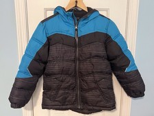 Boys Puffer Jacket Hooded Sz S 8 Fleece Lining Pacific Trail Black  Blue