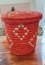 Orange Hand Woven Basket with Lid Storage Basket for Home Decor