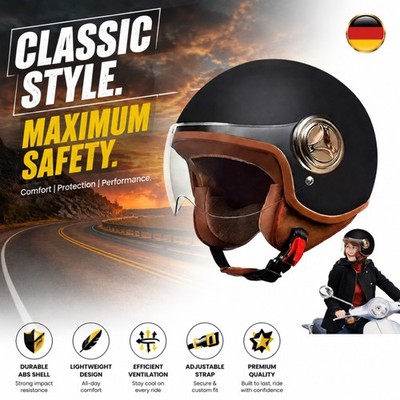 Motorradhelm Rollerhelm Jethelm 54 61cm Alle Jahreszeiten Schwarz DHL