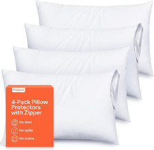 Ultra Soft Pillow Protectors with Zipper Standard Size - Set of 4 Breathable Pil