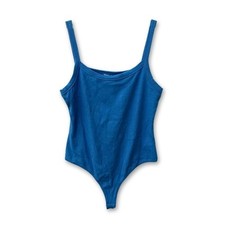 Elodie Tank Bodysuit Sleeveless Ribbed Texture Square Neck Blue Women's XL NWOT