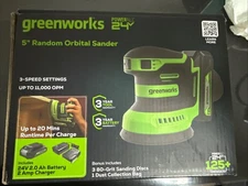 Greenworks 24V 5-inch Orbital Sander Max 11000 OPM w/ 2Ah Battery and 2A Charger