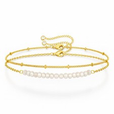 18K Gold Plated Pearl Bracelet Stainless Steel Waterproof Adjustable