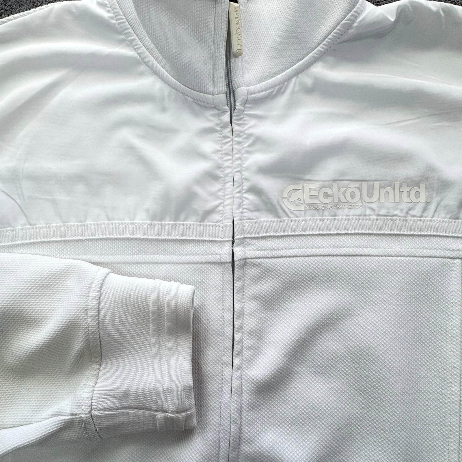 Ecko Unltd Jacket Mens M White Windbreaker Collared Full Zip Pockets Lightweight