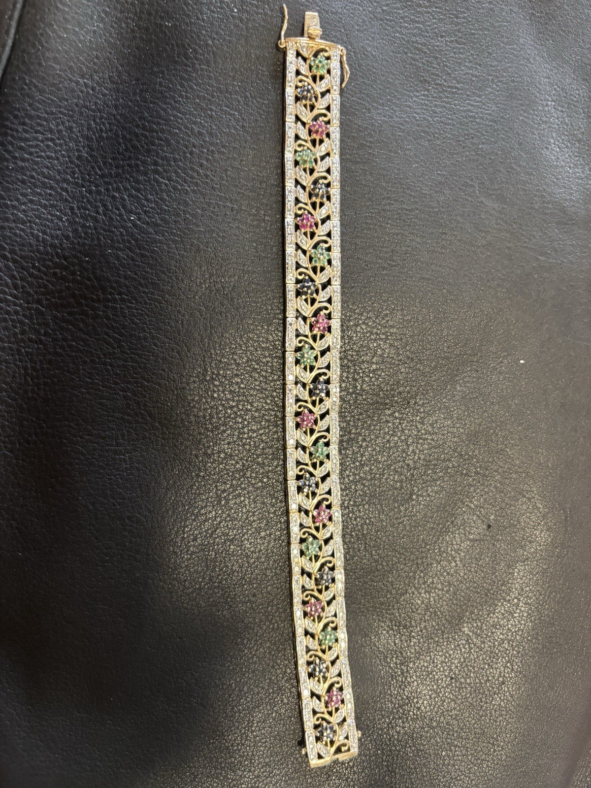 Sterling Silver Bracelet Ruby Emerald and Sapphir… - image 1