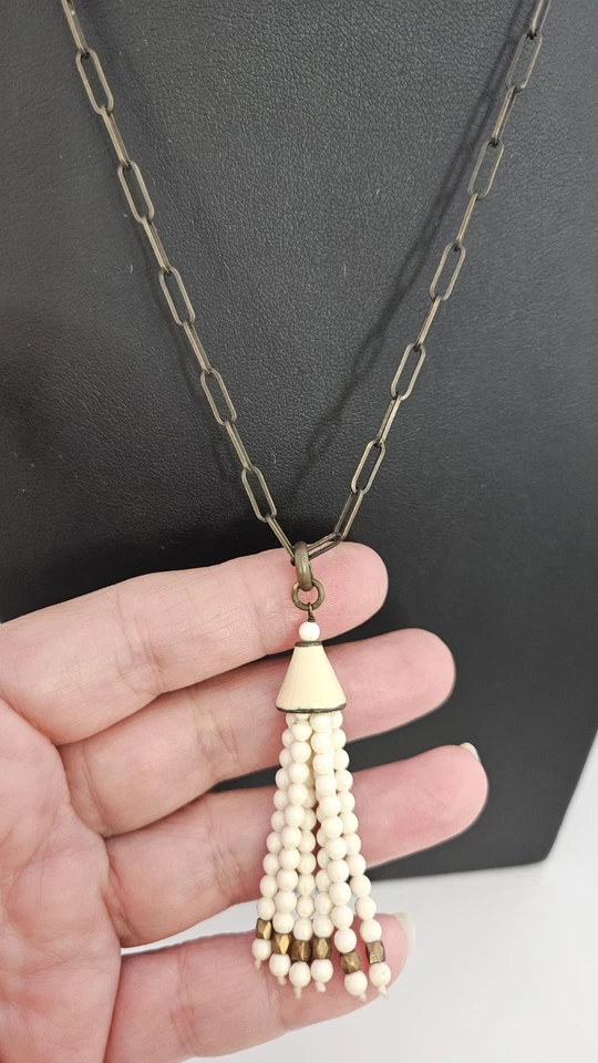 Firmado ISABEL MARANT BOHO Clip de Papel Cadena Color Marfil Borla Collar Foto 4 de 4