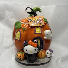 NEW W/TAG Sanrio Hello Kitty Halloween Pumpkin Ceramic Cookie Jar W/Lid Blue Sky