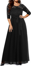 Elegant Plus Size Evening Gown - Lace 3/4 Sleeve Maxi Dress for Weddings