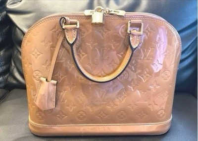 Authentic Louis Vuitton Vernis Alma PM Rose Velours Handbag Pink Beige LV Bag