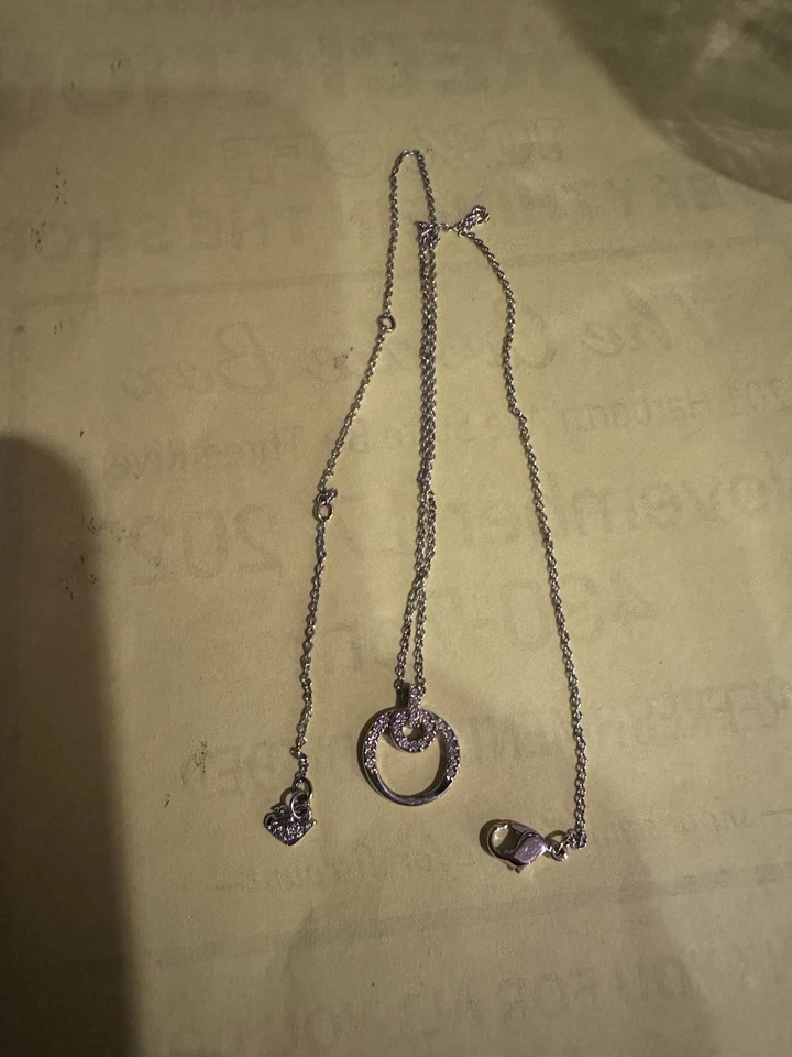 Collar Swarovski Doble Círculo Pavé Cristal Colgante Rodio Tono Plata 21" Foto 3 de 4