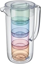 Acrylic Lagoon Pitcher With 4 Stackable Tumblers, Break-Resistant, Rainbow