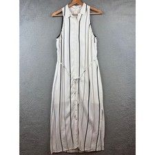 HONEY PUNCH Womens Striped Sleeveless Shirt Dress Midi Tie Waist S