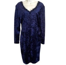 Vintage 90s Molly Malloy Crushed Velvet Dress Womens 12 Blue V Neck Whimsigoth
