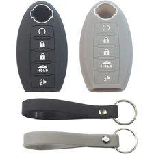 2Pcs Rubber Silicone 5 Buttons Smart Key Fob Cover Case Protector Black Gray