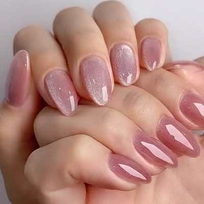 24-Piece Short Almond Press on Nails - Glossy Marble Nails False Nails | Cat's 