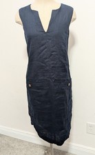 J McLaughlin Womens Blue Rue La La Linen Dress SMALL Preppy Quiet Luxury Neutral